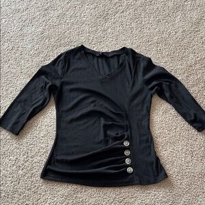 Allegra K Black Button Accent Blouse